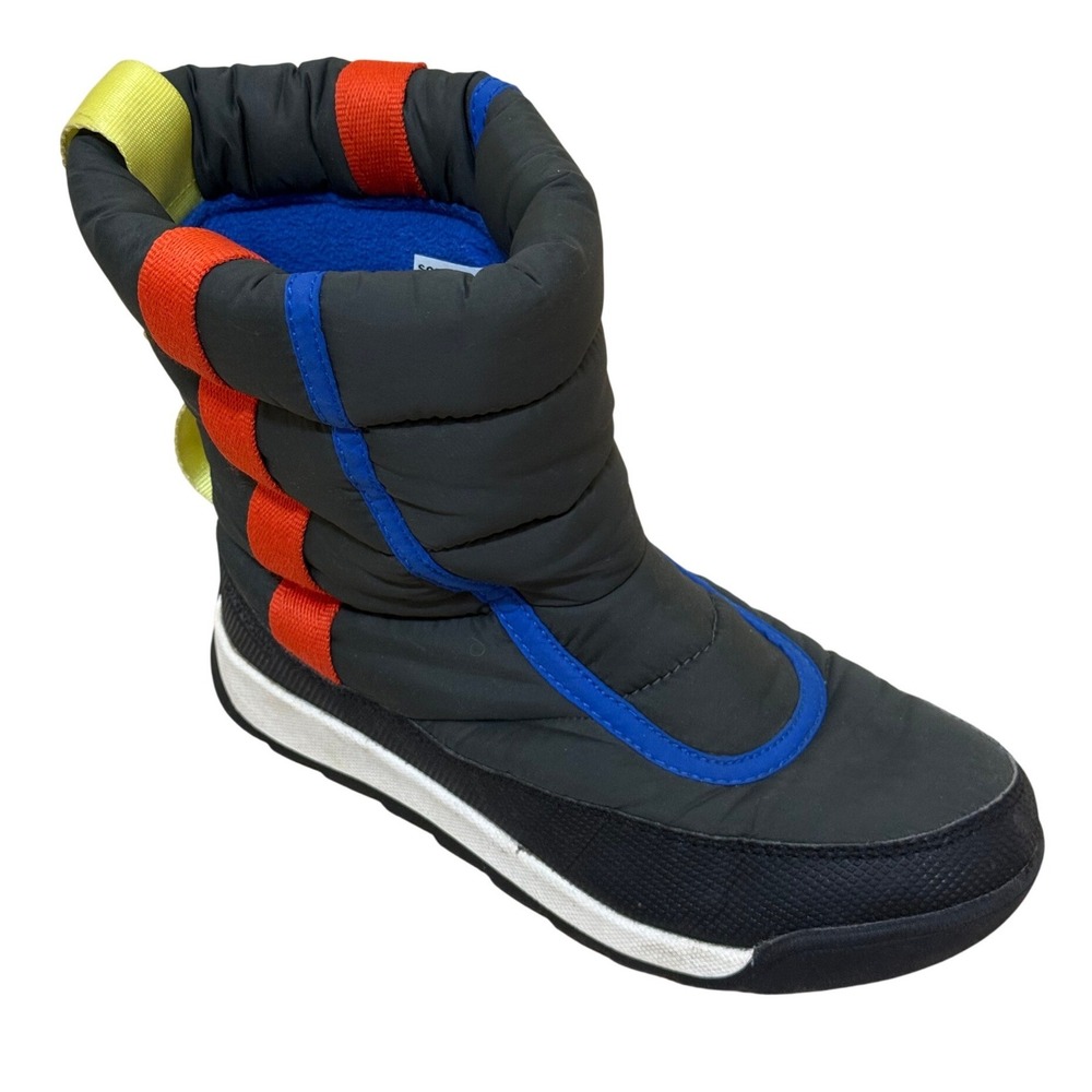 Sorel Kid Whitney II Puffy Mid Boots 3 Black Multi Colorblock Snow NY3873 Winter